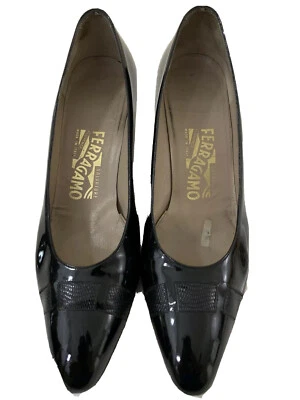 Salvatore Ferragamo 高跟鞋黑色漆皮鞋 9 1/2 AA 码 — 第 1/4 张图片