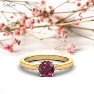 Solitaire Engagement Ring 1.10 CT Rhodolite Garnet 14k Solid Gold Ring For Women - Picture 1 of 23