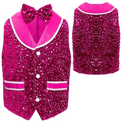 Kids Boys Christmas Elf Costume Vest Wedding Party Shiny Sequin Waistcoat Tops - Image 1 of 3