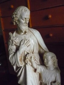 antique St.joseph with jesus child Chalkware Statue 13 inches - Picture 1 of 7