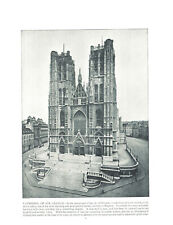 CATHEDRAL OF STE GUDULE Brussels Belgium Antique Photo Print 1891 Victorian