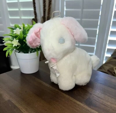 Vintage Eden My First 1st Puppy Dog White Plush Pink Satin Ears Eyes Bow Lovey - Image 1 of 4