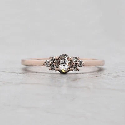 Oval Salt And Pepper Diamond Ring Natural Oval Diamond Engagement Ring KD1161 - Image 1 of 4