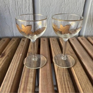 Vintage Libbey Blattgold 60er Design Weingläser 60er Jahre Paar Glaswaren Bar klar - Bild 1 von 9
