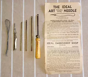 Vintage "IDEAL" Rug Making/Embroidery Punch Needles - Set of 4 w/ Wooden Handle - Picture 1 of 12