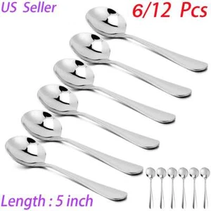 6/12Pcs Stainless Steel Soup Spoons Round Bouillon Spoon Table Serving Cooking - Picture 1 of 13