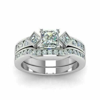 Princess Cut 3.45Ct Diamond 14K White Gold Bridal Ring Set Simulated in Size 6.5 — 第 1/3 张图片