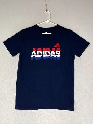 Adidas Blue Short Sleeve Athletic Swoosh Logo T-Shirt Cotton Youth Size Large - Image 1 of 4