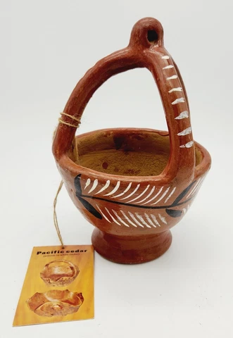 Hand Carved Artisan Hanging Basket Planter Handpainted Pacific Cedar Tree Stump Cover