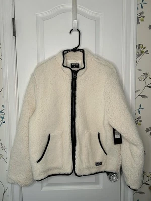 Chaqueta HURLEY Sherpa con Cremallera para Mujer Talla XL Marfil Negro Borde Bolsillos Forrada Nueva con Etiquetas Foto 1 de 4