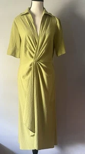 Calvin Klein Faux Wrap Green Dress Linen Style Midi Vneck Short Sleeves NWOT 10 - Picture 1 of 7