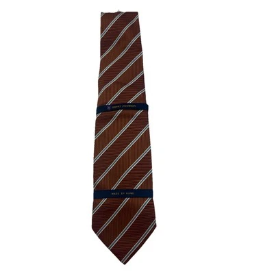 HENRY JACOBSON 100% Silk NECKTIE Tie Brown w blue Stripes Brand New made by hand - Image 1 of 4