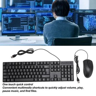 Wired Usb Keyboard Mouse Set Ergonomic 104 Keys Keyboard Comfortable Grip - Image 1 of 4