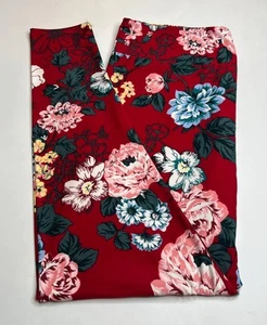 NEW LuLaRoe TC2 Legging RED PINK TEAL Hunter Green Leaf COLORFUL Flower Romantic - Picture 1 of 4