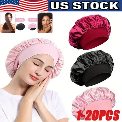 Mujeres Satén Gorro Noche Dormir Gorra Sombrero Seda Cabeza Cubierta Ancho Elástico NUEVO Lote Foto 1 de 4