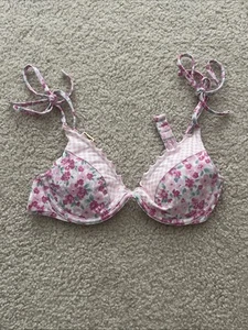 Hollister Pink Floral/Gingham Ruffle Edge Underwire Bikini Top Size Small - Picture 1 of 2