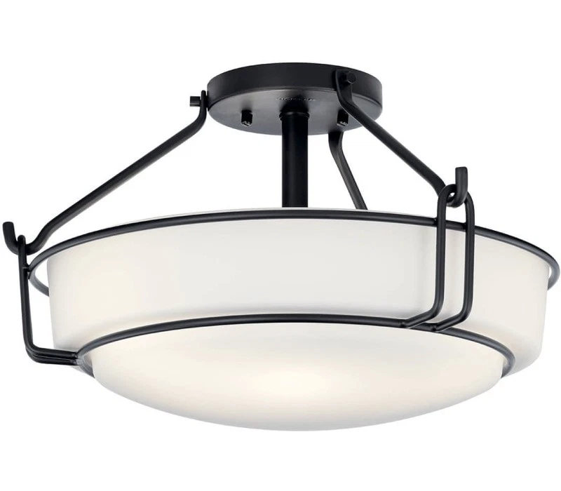 Kichler 44085BK Alkire semi al ras, 3 luces 225 vatios totales, negro Foto 1 de 1