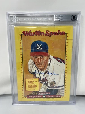 Warren Spahn Signed 1989 Donruss Diamond Kings HOF Puzzle Beckett Auto L1 - Image 1 of 3