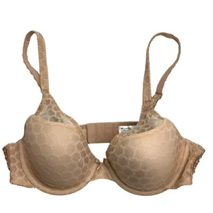 Sujetador con aros forrado Wacoal 38B beige tostado balconette acolchado semi transparente malla encaje - Imagen 1 de 12