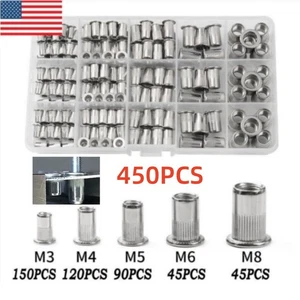 450Pcs Rivet Nuts Stainless Steel Threaded Insert Nut Nutsert Rivnuts Flat Head - Picture 1 of 12