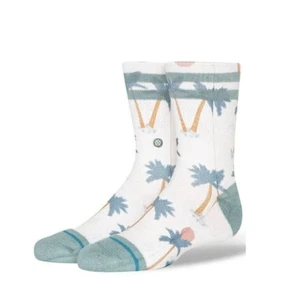 Stance Youth Kids Palm Tree Crew Socks Off White Blue Size L 3-5.5 - Picture 1 of 4