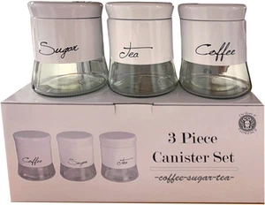The House of Florence Glass Canisters 3 Piece Set, White - Picture 1 of 12