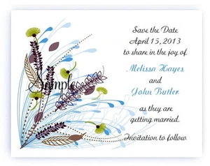 100 Custom Personalized Blue Spring Floral Bridal Wedding Save The Date Cards  - Picture 1 of 1