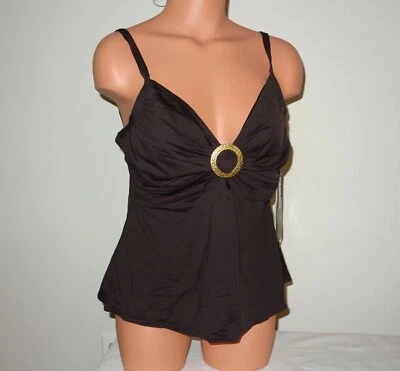 NWT Coco Reef Coffee Bean Solid Brown Gold Ring Underwire Tankini Swim Top 34 C - Image 1 of 2