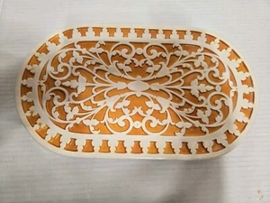 Copriletto ovale in ceramica arancione ruggine bianco Made in Italy #7349 13x7 - Foto 1 di 6