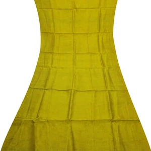 Vintage Yellow 100% Silk Handloom Striped Sari Remnant 5YD Craft Fabric Scrap - Picture 1 of 4