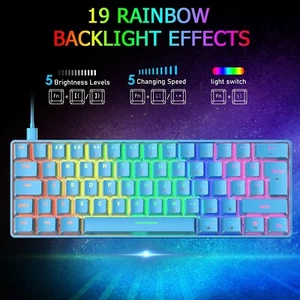 Cheap Sell T60 Mechanical Gaming Keyboard Wired 19 Rainbow Backlit Mini for PC - Picture 1 of 20