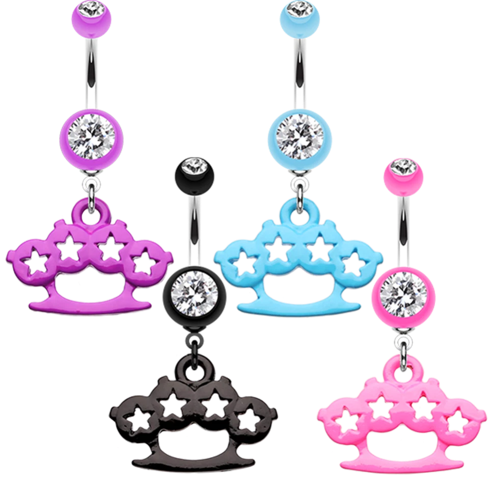 Star Brass Knuckle Belly Button Ring Pink Purple Blue Black Naval Dangle Sexy - Image 1 of 1