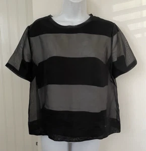 T Alexander Wang Black White Stripe Knit Silk Mesh Layer Top Small - Picture 1 of 4