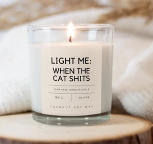 Light me when the Cat Sh*ts Scented Candle Bathroom Funny Gift 100% NATURAL SOY - Picture 1 of 4