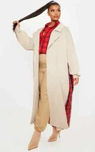 PrettyLittleThing Plus Stone Contrast Panel Trench Coat NWT Women's Plus Size 3X - Picture 1 of 10