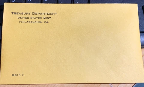 1962 PHILADELPHIA PROOF SET ENVELOPE ONLY!!!! EMPTY NO COINS!! NO COA OR CARDS! Cover