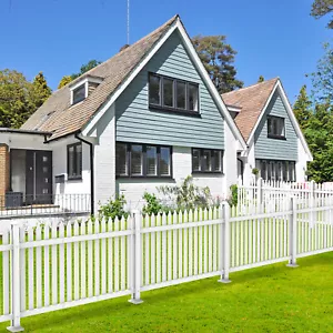 24'' - 36'' Vinyl Picket Fence White PVC Panel w/ Pole Outdoor Yard Garden Decor - Picture 1 of 61