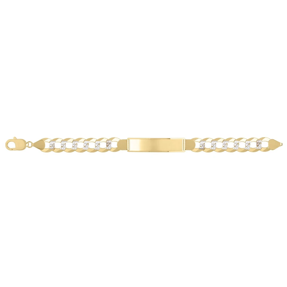 Cadena/pulsera PAVE de oro amarillo + blanco macizo de 14 k con eslabón de identificación de bordillo de 8,5" 8,4 mm 14 gr Foto 1 de 4