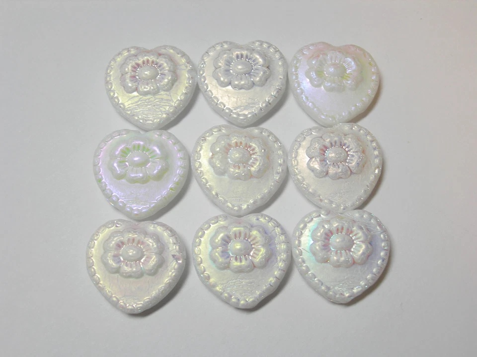 Vintage Design Czech Glass White with AB Luster Heart Beads 17mm x 18mm - Image 1 of 1