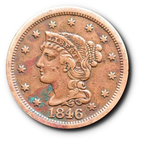 1846 Braided Hair Large Cent 1C XF Details Corrosion Cover
