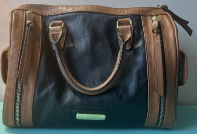 Steve Madden Large  Black & Brown Faux Leather Handbag - w/ Side Pockets - Image 1 of 4
