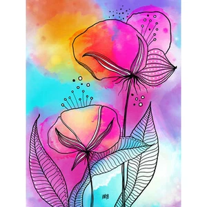 Abstract Patterned Flowers Leaf Painting XL Wall Art Canvas Print - Bild 1 von 6