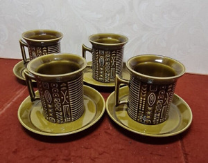 Portmeirion Cypher - Olive Green Coffee Cup and Saucer x 4