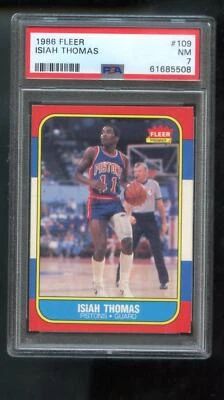 Tarjeta de baloncesto Fleer #109 1986-87 Isiah Thomas Pistons novato radiocontrol PSA clasificación 7 Foto 1 de 2