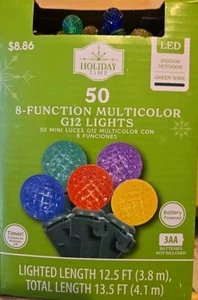 50-Count Battery-Operated 8-Function Multicolor LED G12 Christmas Lights, 13.5', - Picture 1 of 4