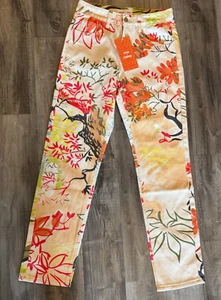 Lewser Yitai Size XS Floral Printed Women's Jean Pants Yellow Orange Green - Picture 1 of 11