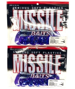 2 PACKS Missile Baits Twin Turbo Purple Rain Soft Plastics Bait 3.3-inch 8-Count - Picture 1 of 24