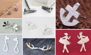 10 pares de pendientes flor gato perro bailarina plata 925 o plateado - Imagen 1 de 12