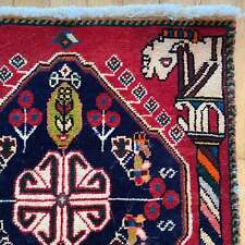 Vintage Rug 1' 9 x 2' Red Hand Knotted Tribal Oriental Rug