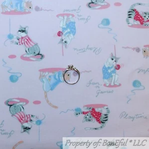 BonEful Fabric FQ Cotton Quilt Pink Kitty Cat Gray Black White Tiger Stripe SALE - Picture 1 of 13